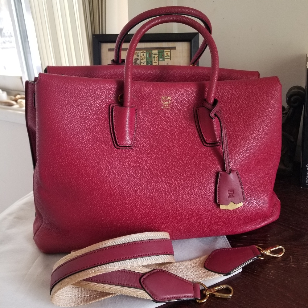MCM milla burgundy large tote 2 way bag